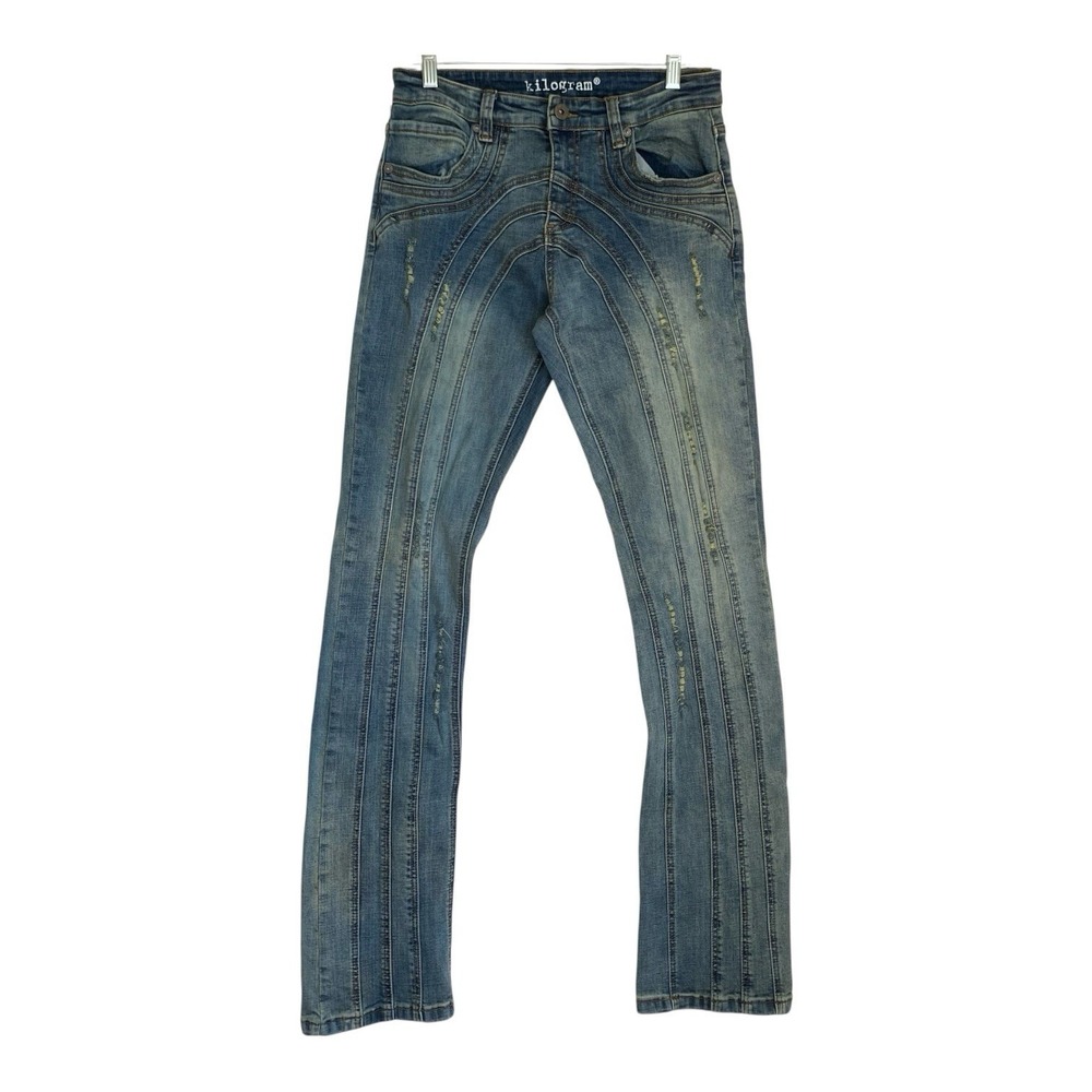 Vintage Y2K Kilogram Jeans Women Size 30 Blue Distressed Mid Rise Punk Grunge